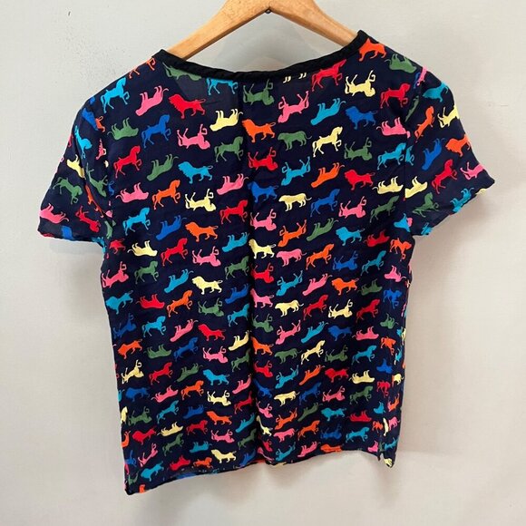 Maeve Womens Bright Multicolor Horse and Lion Print Short Sleeve Rayon Top Size - Picture 5 of 5